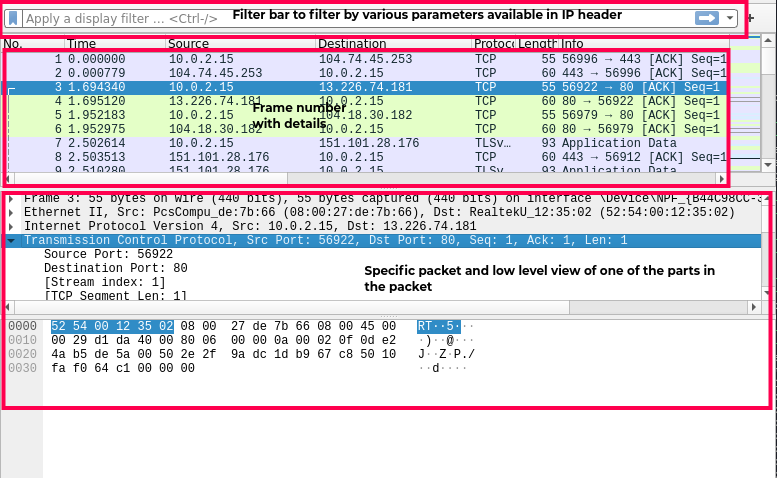 Wireshark packet capture loaded view